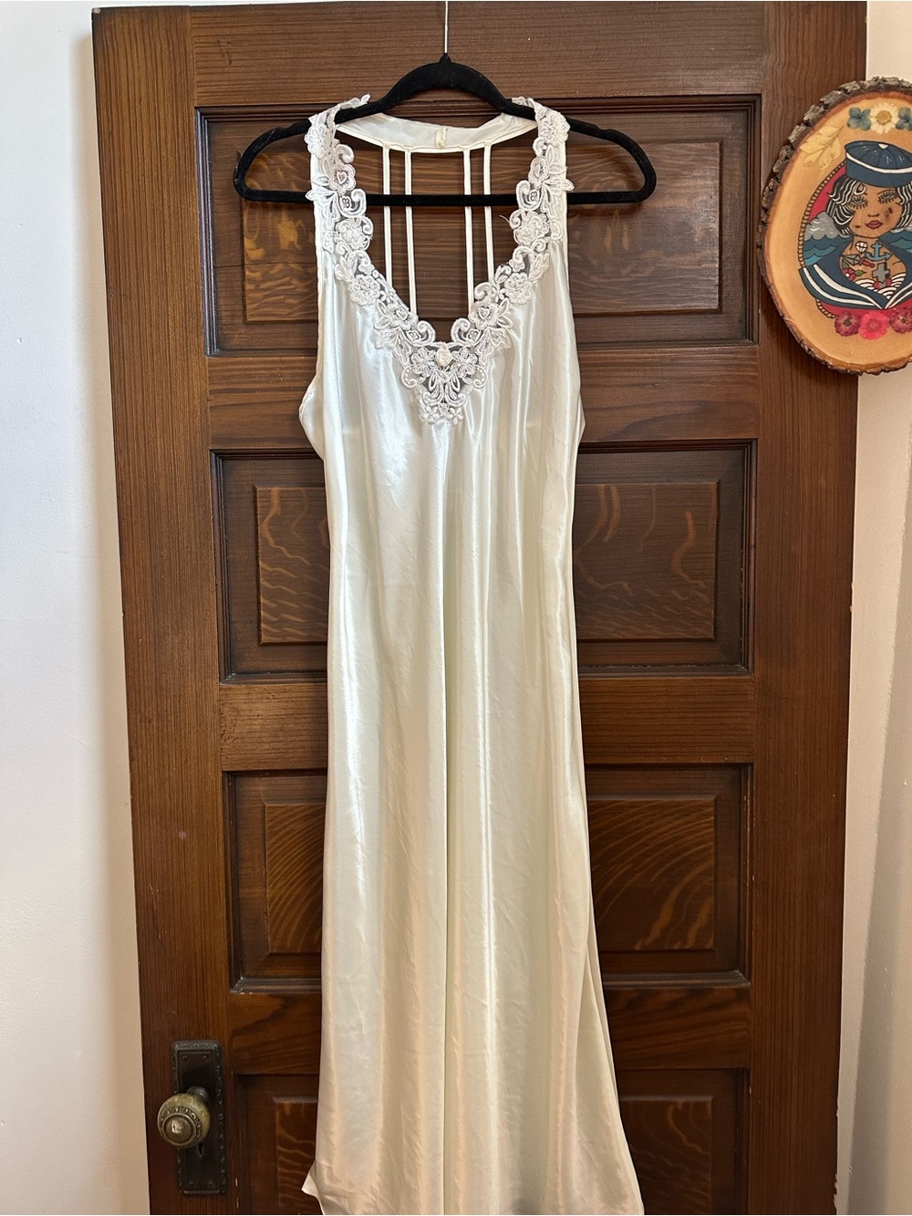 Vintage Cream Satin Nightgown with Lace Trim - Picture 6 of 10